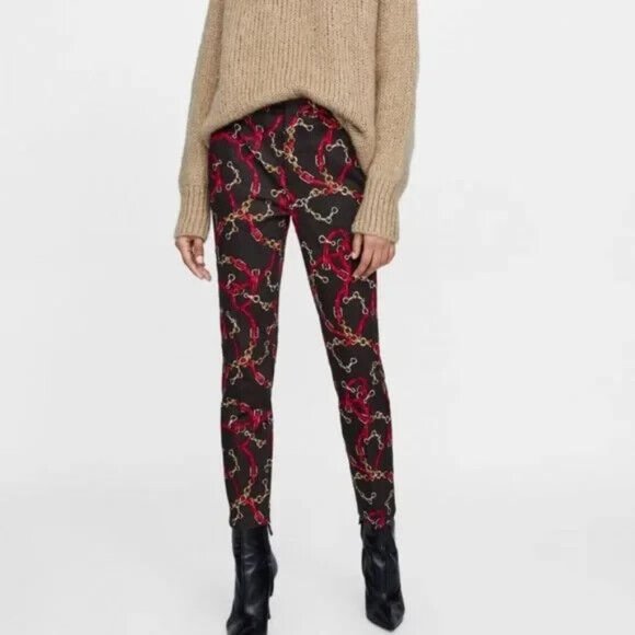 Zara Pants - NWT Zara Basic Brown Chain Print Cigarette Pants